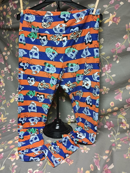 LuLaRoe Pants - LuLaRoe Halloween Orange & Blue Monster Mask Leggings TC Tall & Curvy, 2X, XXL
